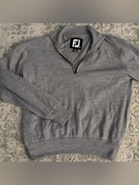 FootJoy 100% Wool Grey Quarter Zip Golf Sweater Size Medium